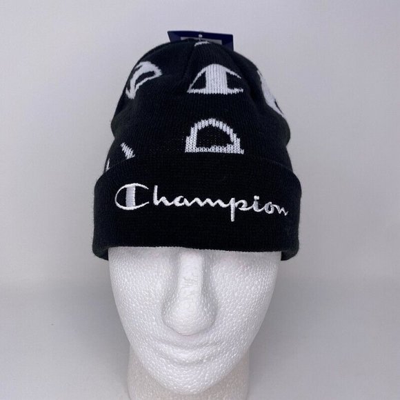 Champion Beanie‎ Winter Hat All Over Logo Script Spellout Hip Hop Streetwear - Picture 1 of 7